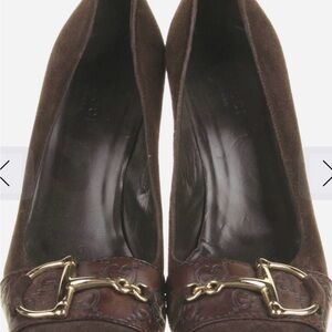Gucci Brown Heels with Gold Accents